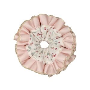 Pink Floral Ruffle Scrunchies