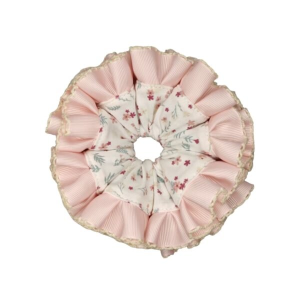 Pink Floral Ruffle Scrunchies