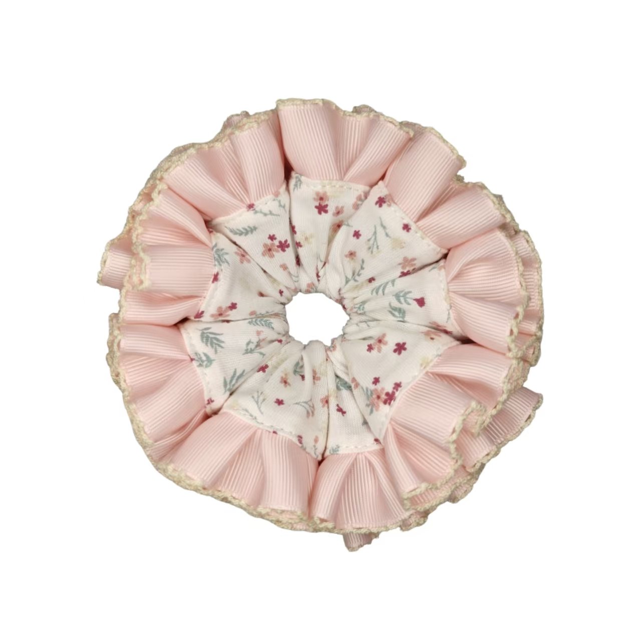 Pink Floral Ruffle Scrunchies